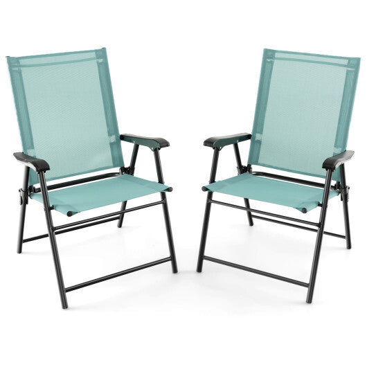2 Set of Patio Dining Chair with Armrests and Metal Frame-Blue
