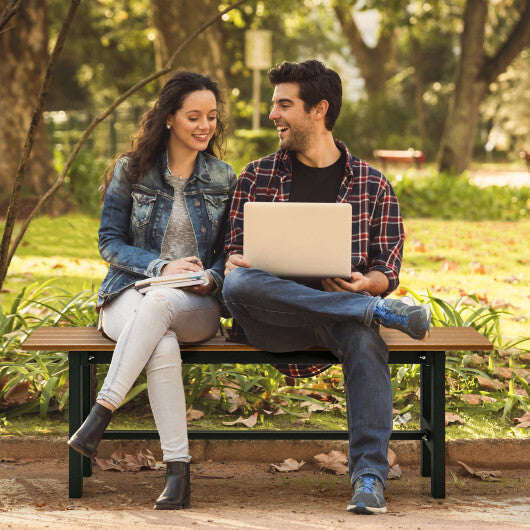 47 Inch Outdoor Chair with Slatted Seat Plastic Coated Iron Frame-Brown - Color: Brown