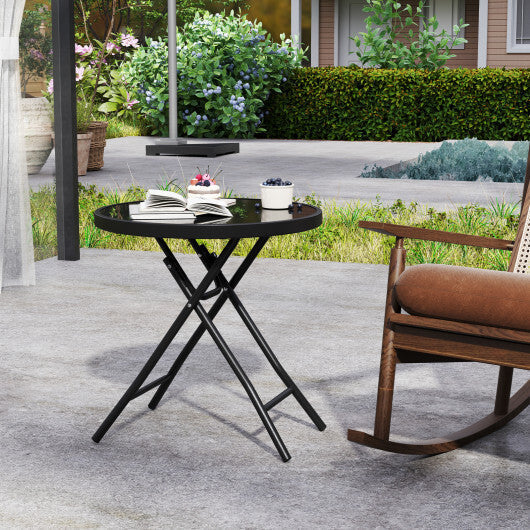 18 Inch Folding Side Table Patio Round Compact Coffee Table-Gray