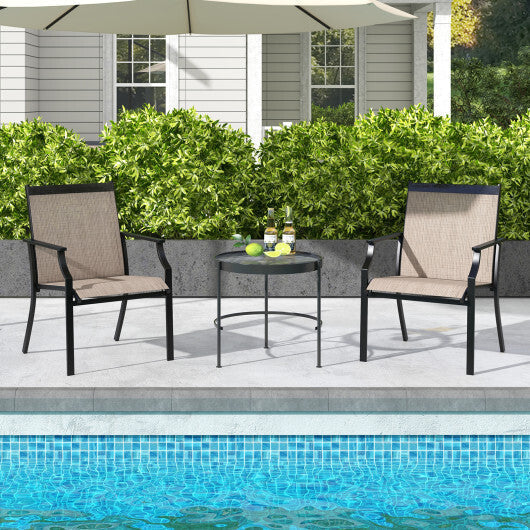 2 Piece Patio Dining Chairs Large Outdoor Chairs with Breathable Seat and Metal Frame-Blue