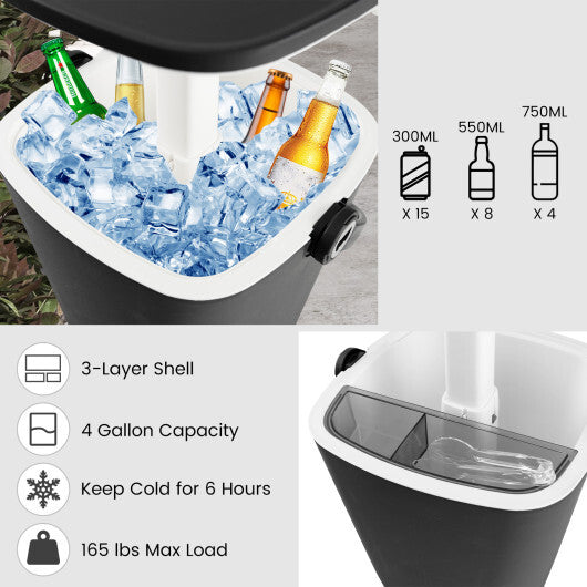 3-in-1 Portable Cooler Bar Table with Bottle Opener and Lift Top Lid for Camping Poolside-Blue