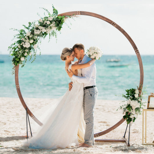 Wooden Wedding Arch Solid Wood Arbor Backdrop Stand for Wedding Ceremony-Heptagon