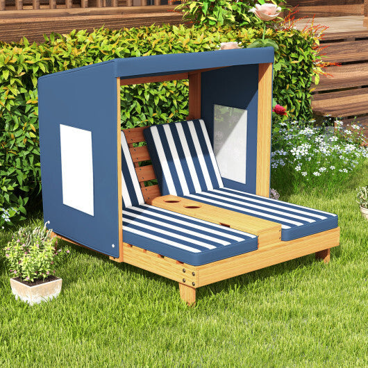 Kids Patio Lounge Chair with Cup Holders and Awning-Multicolor