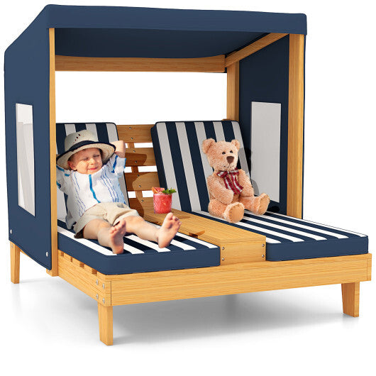 Kids Patio Lounge Chair with Cup Holders and Awning-Multicolor