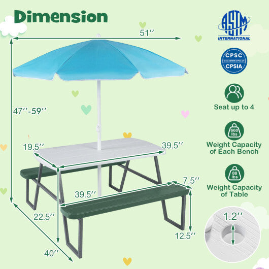 Kids Picnic Table with Benches Seats up to 4-Brown