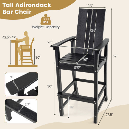 Tall Adirondack Chair Outdoor Bar Stool with Ergonomic Backrest for Backyard-Blue