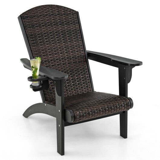 Patio Adirondack Chair with Rattan Padded Seat and Hidden Cupholder-White