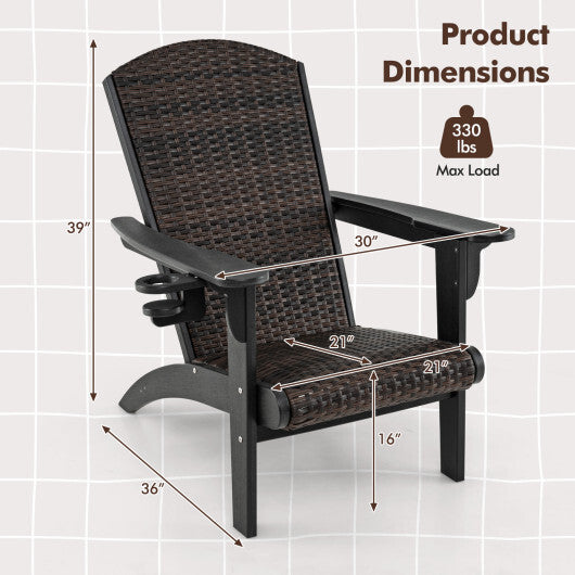 Patio Adirondack Chair with Rattan Padded Seat and Hidden Cupholder-White