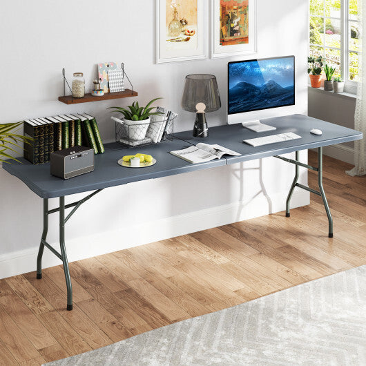 8 ft Portable Folding Table 350 LBS Fold-in-Half Table with HDPE Tabletop-White
