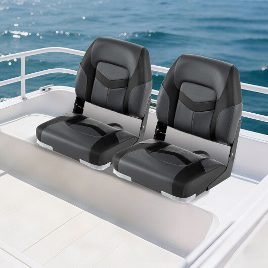 2-Pack Boat Seats with Fixing Bolts and Hinges-Black