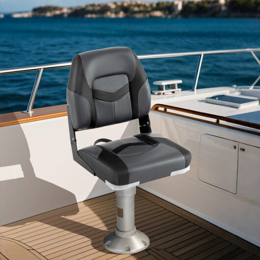 2-Pack Boat Seats with Fixing Bolts and Hinges-Black