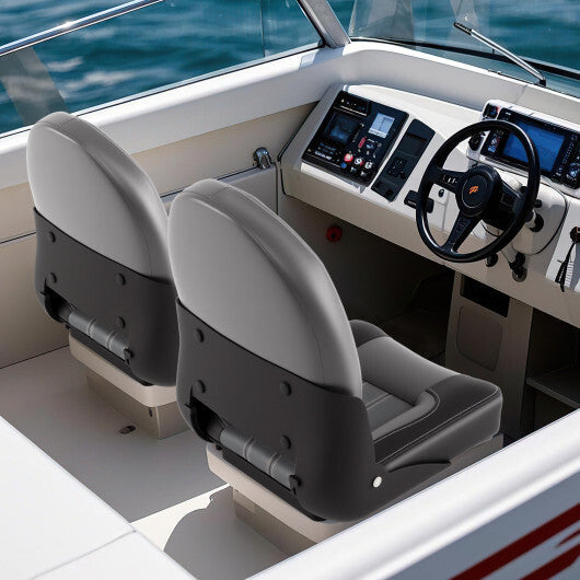 2-Pack Folding High Back Boat Chairs with Sponge Padding and Fixing Bolts-Black