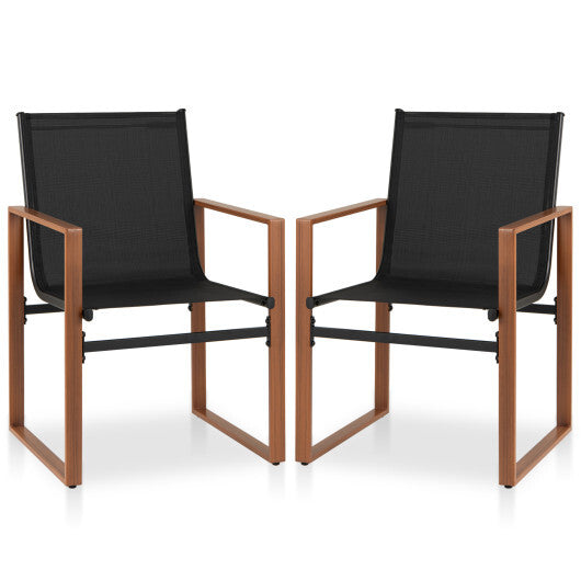 Outdoor Dining Chairs with Breathable Seat and Backrest Set of 2-Brown