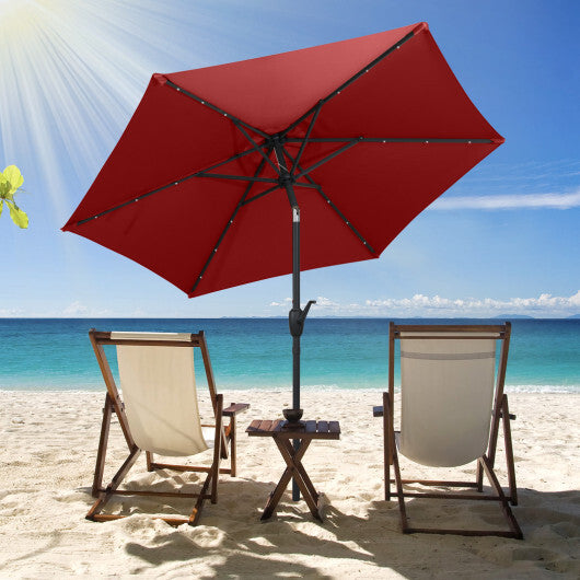 7.5 Feet Solar Powered Patio Umbrella with LED Lights and Crank Handle-Tan