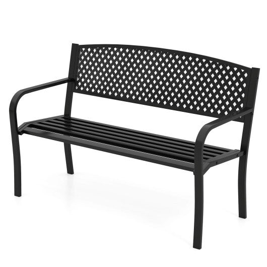 Metal Outdoor Bench with High Back for 2-3-Person Patio Bench-Black