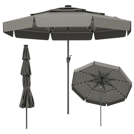 10 Feet Solar Patio Umbrella with 3-Tier Vented Top-Beige