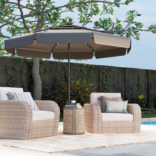 10 Feet Solar Patio Umbrella with 3-Tier Vented Top-Gray