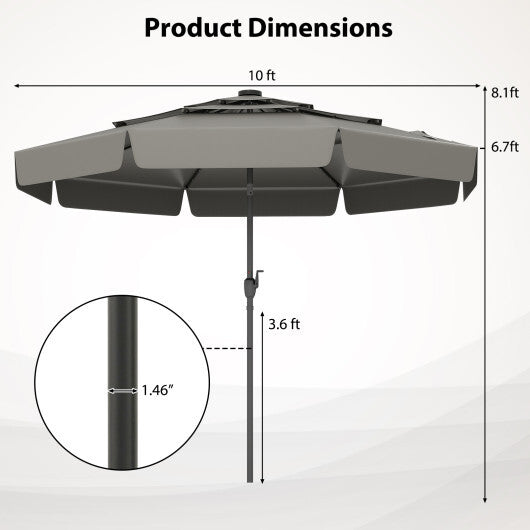 10 Feet Solar Patio Umbrella with 3-Tier Vented Top-Beige