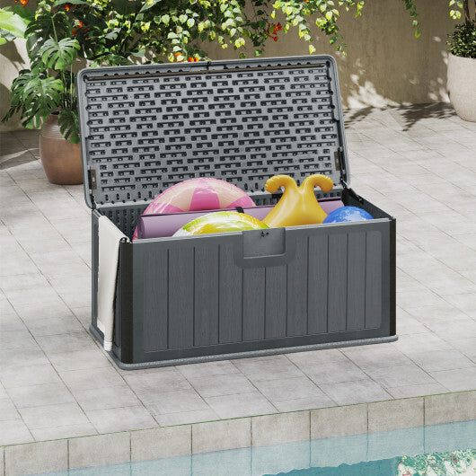 100 Gallon Large Deck Box with Lockable Lid for Patio-Black and Brown