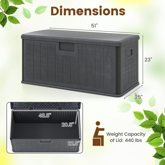 100 Gallon Large Deck Box with Lockable Lid for Patio-Black and Brown