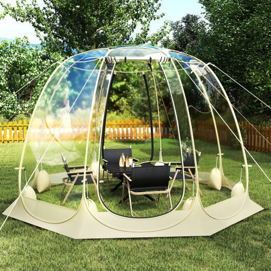 Pop Up Bubble Tent 630? Transparent PVC Igloo 8.5 x 8.5 FT Instant Setup Screen House for 5-6 People-Beige
