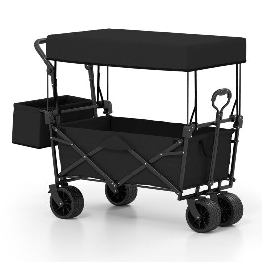 Collapsible Wagon with Removable Canopy and Detachable Storage Bag-Black