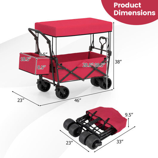 Collapsible Wagon with Removable Canopy and Detachable Storage Bag-Black