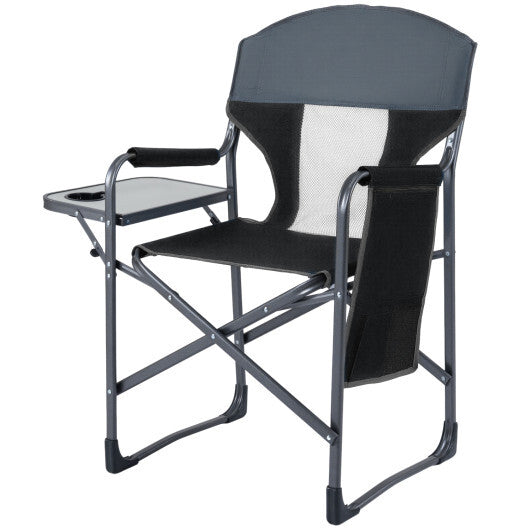 Folding Camping Chair with Cup Holder and Storage Pocket-Black
