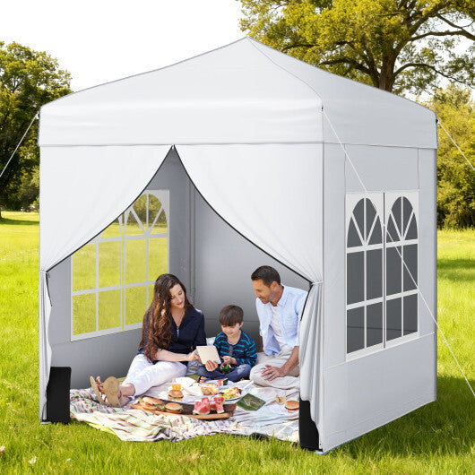 6.5 x 6.5 FT Pop up Canopy Tent with 4 Sidewalls and Wheeled Bag-Pink