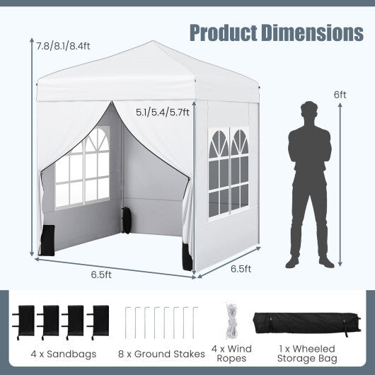 6.5 x 6.5 FT Pop up Canopy Tent with 4 Sidewalls and Wheeled Bag-Pink