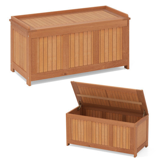 52 Gallon 3-in-1 Patio Wood Deck Box with Flip Top for Cushions