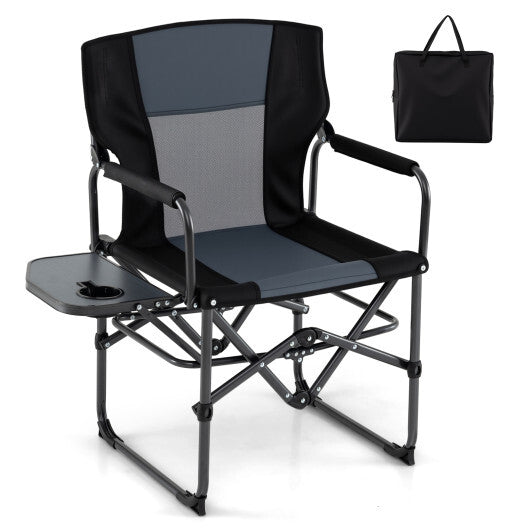 Folding Camping Chair with Side Table and Cup Holder with Carrying Bag-Black