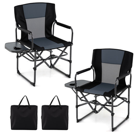 Folding Camping Chair with Side Table and Cup Holder with Carrying Bag-Black