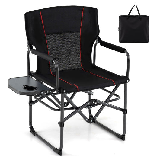 Folding Camping Chair with Side Table and Cup Holder with Carrying Bag-Black