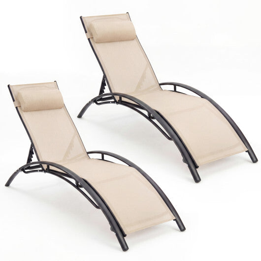 Patio Chaise Lounges Set of 2 Outdoor Recliner with 5-Position Backrest-Black