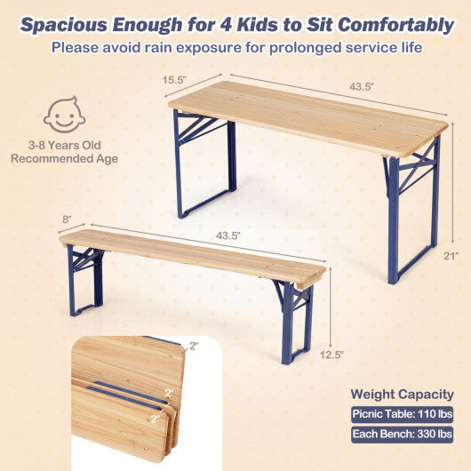 43.5 Inch Folding Kids Picnic Table & Bench Set No Assembly Wooden Toddler Table-Red