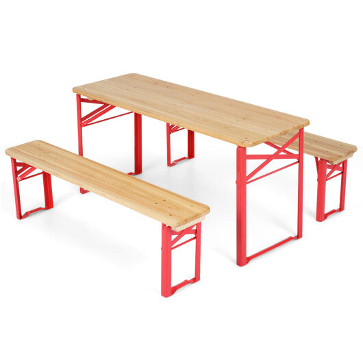 43.5 Inch Folding Kids Picnic Table & Bench Set No Assembly Wooden Toddler Table-Red