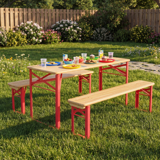 43.5 Inch Folding Kids Picnic Table & Bench Set No Assembly Wooden Toddler Table-Red