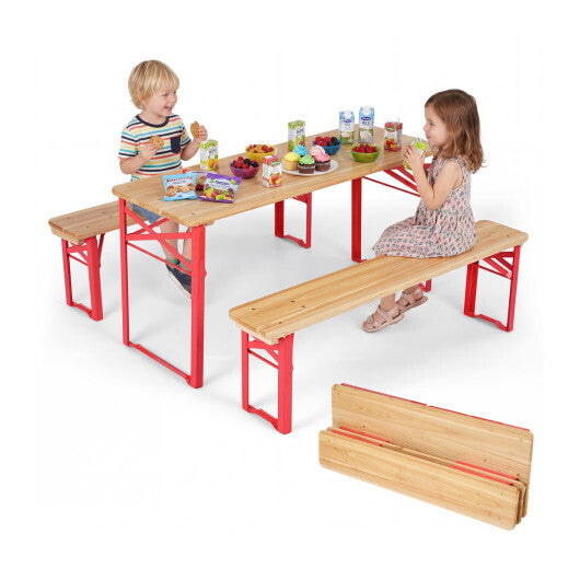 43.5 Inch Folding Kids Picnic Table & Bench Set No Assembly Wooden Toddler Table-Red