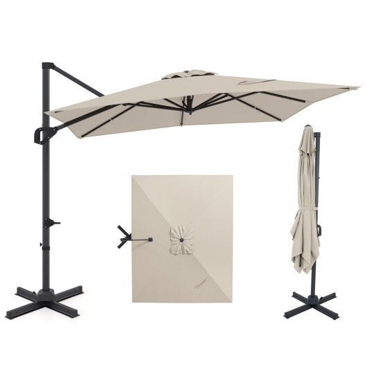 11 x 9 FT Cantilever Patio Umbrella with 360? Rotation and Easy Tilt Adjustment-Brown