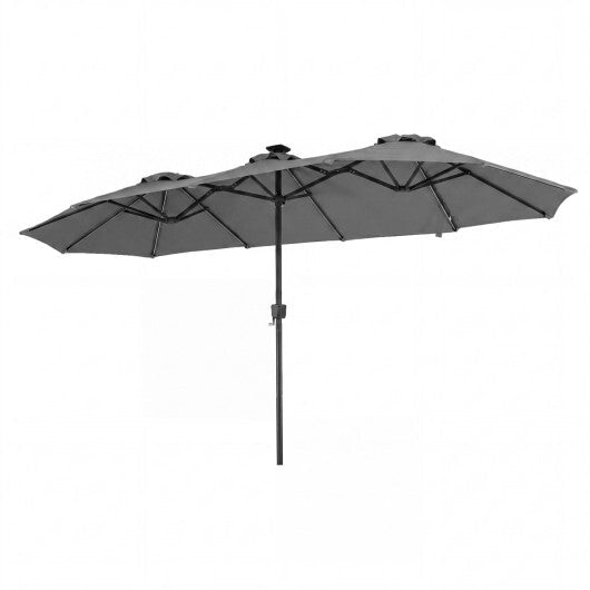 13 FT Double-Sided Patio Umbrella with Color-Changing Flowing Solar LED Lights-Brown