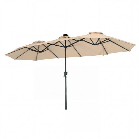 13 FT Double-Sided Patio Umbrella with Color-Changing Flowing Solar LED Lights-Brown