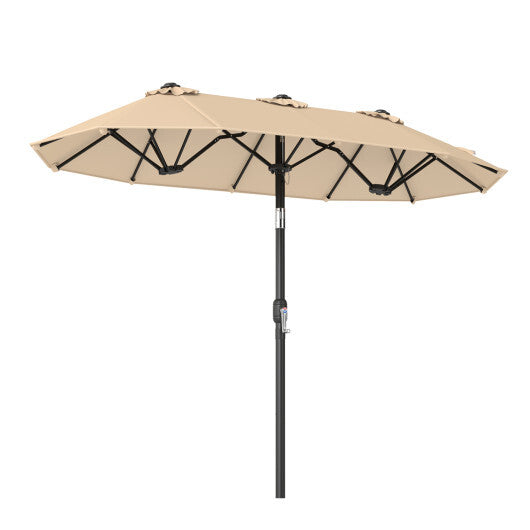 Double-Sided Patio Umbrella with Push Button Tilt Crank Handle-Turquoise