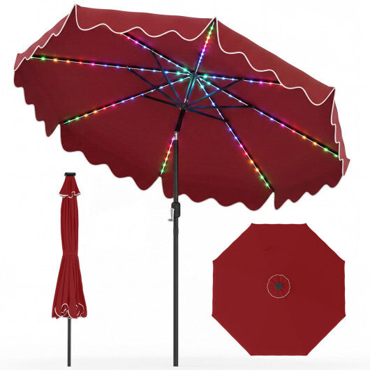 10 Feet Solar Patio Umbrella with Color-Changing LED Lights-Beige