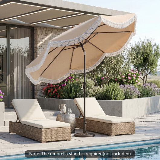 10 FT Outdoor Tassel Umbrella with Push Button Tilt-White