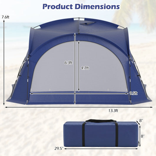 Beach Tent for 12-15 People Easy Setup Dome Canopy Tent with 4 Removable Zippered Sidewalls-Blue