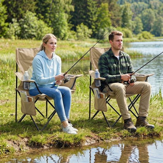 Folding Camping Chair with Mesh Fabric Backrest Solid Metal Frame and Carrying Bag-Green