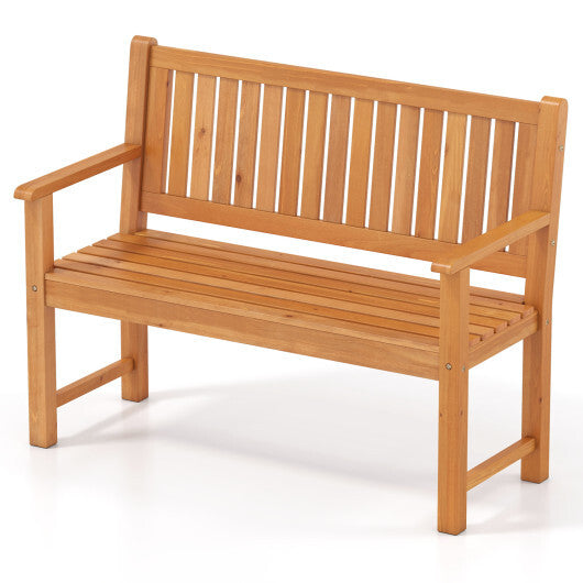 2-Seater Outdoor Wooden Bench with Backrest and Armrests-Brown