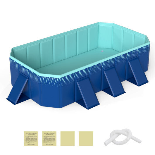 Non-Inflatable Swimming Pool Portable Around Ground Pool with 8 Support Panels-Navy