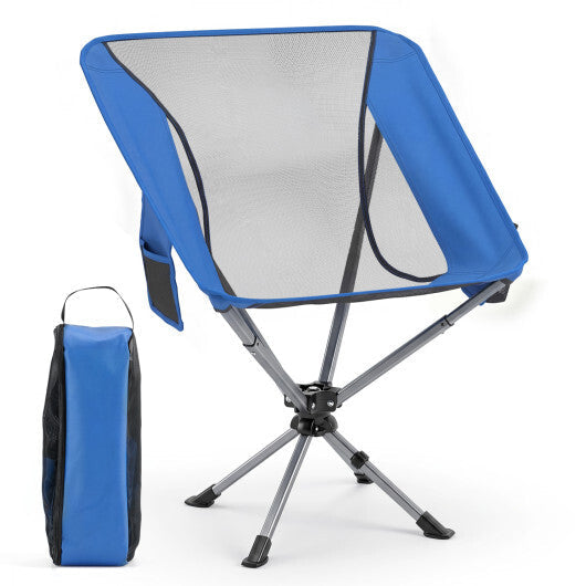 360 Swivel Camping Chair with Cup Holder and Side Pocket for Beach Support 300 LBS-Blue